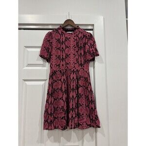 ba&sh Womens M Pink Snake Print Crepe De Chine Cascade Mini Dress Cottagecore